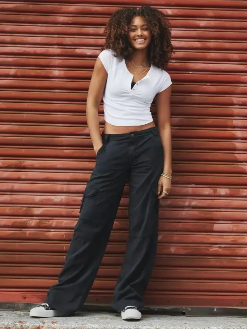 American Eagle Dreamy Drape Stretch Super High-Waisted Cargo Baggy Wide- Pants